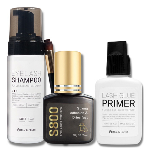 Kit Extensiones De Pestañas Con Adhesivo S800+shampoo+primer