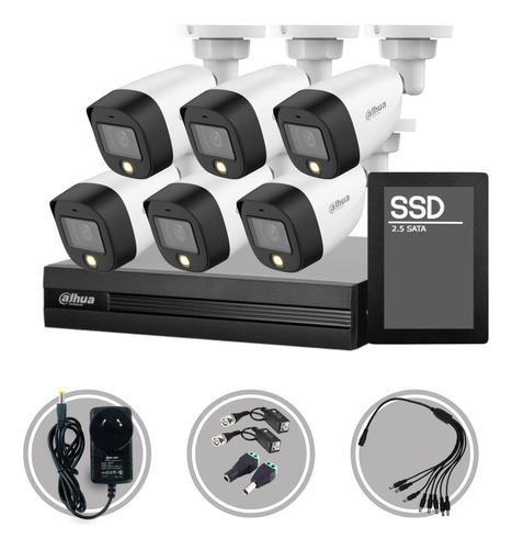 Kit Seguridad Dahua Cctv Dvr 8ch + 6 Camara Fullcolor +disco
