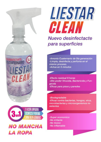 Spray Desinfectante Cuaternario Bactericida Botella 500 Ml 