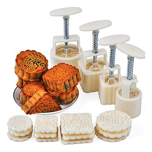 Moldes Para Galletas Y Prensa Para Hacer Moon Cakes (4 Sets)