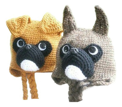 Gorro Tejido A Crochet Perrito Bóxer, Niños, Niñas, Adultos