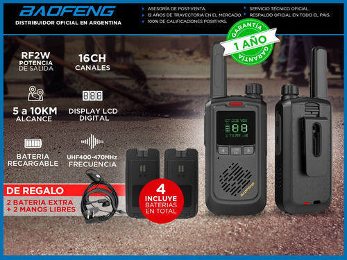 Handy Baofeng Kit X2 Radios Uhf Lcd 16ch 10km Bft17 + Extras