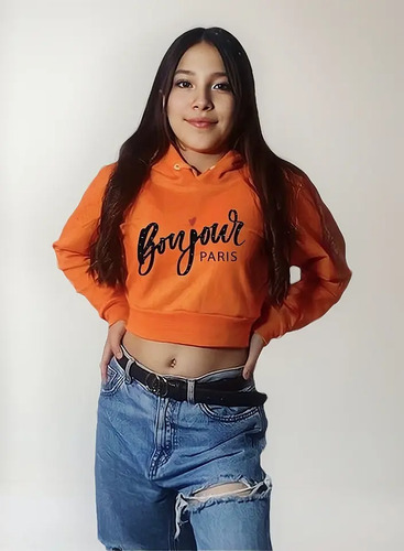 Sudadera Crop Top Mujer Ombliguera Resorte Bonjour Colores