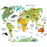 Vinilo Decoración Infantil Pieza Niños - Mapa Mundo Animal