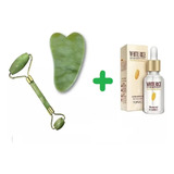 Rodillo Masajeador Facial De Jade + Gua Sha + Serum Arroz