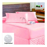 Protetor De Colchão P/ Cama Casal 1,88m X 1,38m X 40cm Bege Cor Rosa Desenho Do Tecido Com Elástico Anti Vazamento Sem Ruídos