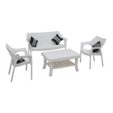 Juego Jardin Balcon Exterior Simil Ratan Blanco - Prestigio