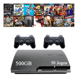 Sony Playstation 3 Super Slim 500gb Standard + 2 Controle + 50 Jogos + God Of War + The Last Of Us + Fifa