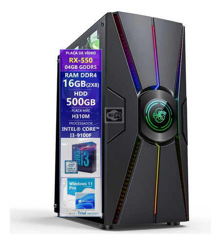 Pc Gamer Leo Shop Core I3 16gb C/vídeo Rx-550 4gb, Hdd=500gb