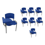 8 Cadeiras Universitária Plástica Azul C/ Prancheta S/ Cesto