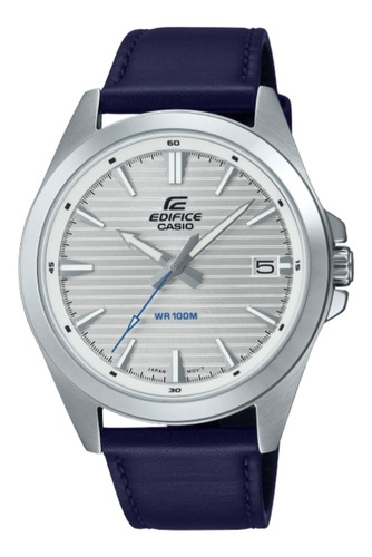 Edifice Efv 140l 7a Original Manilla Cuero Azul Caja Acero