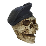Cranio Caveira Com Boina (preta)  15,5cm Resina