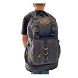 Mochila Masculina Lona Notebook Caça Viagem 50 Litros Grande Cor Preto Desenho Do Tecido Liso