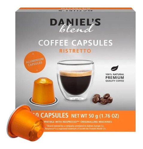 Caja 10 Capsulas Ristretto Daniels Blend Nespresso Aluminio