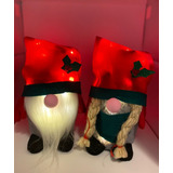 2 Gnomos Navideños Con Luz, 32cm Con Gorro Extendido X 13cm