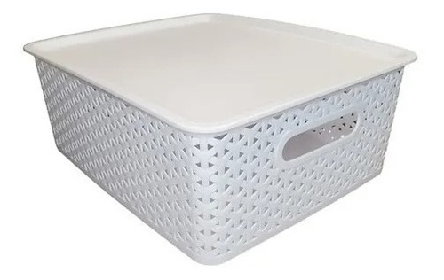 Set De 3 Cajas Organizadoras Simil Rattan Mediana Con Tapa P