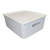 Set De 3 Cajas Organizadoras Simil Rattan Mediana Con Tapa P