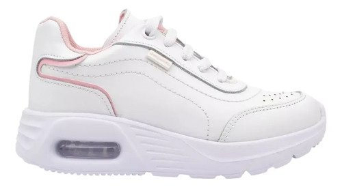 Tenis Escolar Niña Coqueta 159603b Piel Blanco / Rosa 22 A 26
