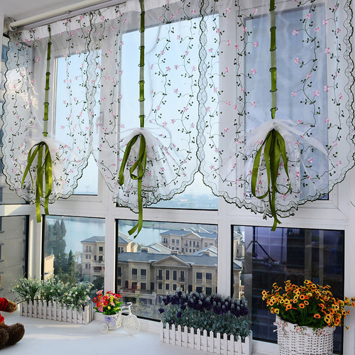 Cortina Romana Transparente Bordada, Ventana Floral Clásica