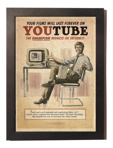 Quadro Poster Com Moldura Youtube Vintage Rede Social