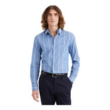 Camisa Hombre Refined Poplin Slim Fit Celeste Rayas Dockers