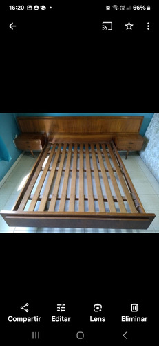 Cama De Madera Con Cabecero Y 2 Mesitas,más Colchón Meyer.