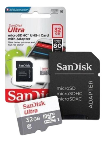 Cartão Micro Sd Sandisk 32gb Ultra +adap Camera Celular Mp3