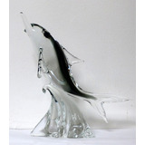 Cristal De Murano Delfin Cristal Neutro Y Fumé Grande