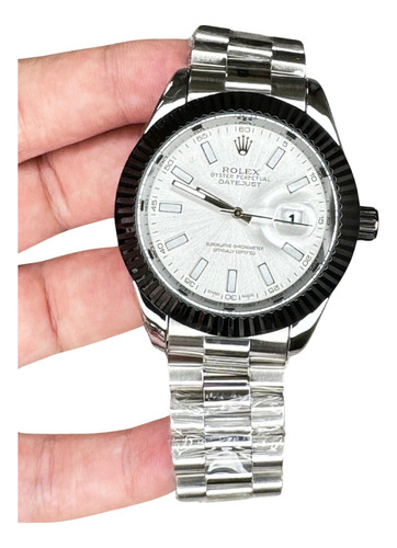 Relogio Masculino Datejust Prata Com Prata Bisel Preto