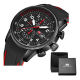 Reloj De Pulsera Mini Focus Mf0379g De Cuerpo Color Azul, Analógico-digital, Para Hombre, Con Correa De Silicone Belt Color Negro Y Rojo Y Hebilla De Gancho