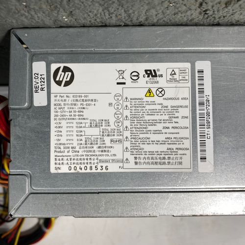 Fonte Real Hp Modelo: Ps-6301-4 24pinos 300w C/ Sata Atx