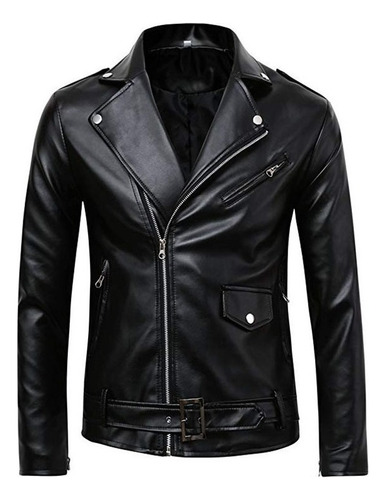 Cazadora Biker Negra De Piel Slim Fit