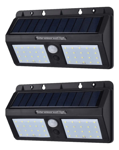 Lámpara Solar 40 Led Sensor De Movimiento Exterior 2 Piezas Color Negro