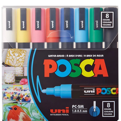 Uni Posca Plumones Pc-5m Tonos Básicos 8 Piezas Originales | Envío gratis