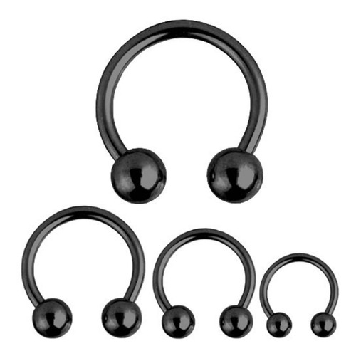 Pack De 24 Piercing Aros Bull De Acero Quirurgico Negro