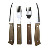 Set 4 Cuchillos Y 4 Tenedores Cuisine Para Asados Acero Inox