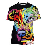 Camiseta De Manga Corta Con Estampado 3d De Perro Pitbull