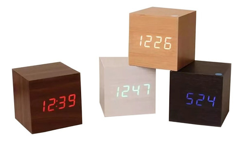 Relógio De Mesa Quadrado Digital Tipo Madeira Led Cubo