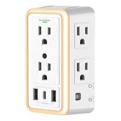 Multicontacto Pared con 6 CA+2 USB+1 Tipo C Luz Nocturna Protector de Sobretensiones 1500J Color Blanco | MercadoLibre