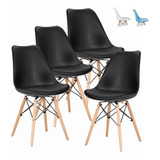 Set 4 Sillas Eames Comedor Moderno Cojin Vintage Madera Casa Color Del Asiento Negro Diseño De La Tela Lisa