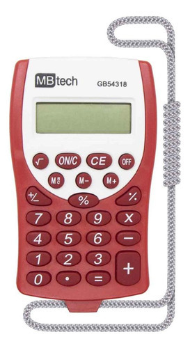 Calculadora Mbtech Portátil De Bolso Com Cordinha 8 Dígitos Cor Vermelho
