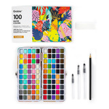 Kit De Acuarelas 100 Colores Con Pinceles Y Lápiz De Dibujo