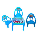 Kit De Mesa E 2 Cadeirinhas Infantil Colorir Desenhar Label Cor Azul Carros