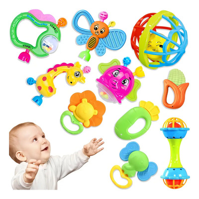 Sonajeros Y Mordedores Para Niño, 10 Pcs Juguetes De Estimulación Temprana Con Sonido, Lindo Divertidas Sonajas Tamaño Ideal Para Manos | MercadoLibre