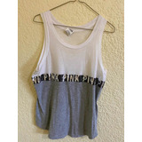 Playera Tank Top Lentejuela Victoria Secret Pink Blanca S