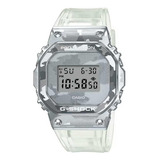 Relógio Masculino Casio G-shock Original Branco Dw-5600 Correia Transparente Bisel Prateado Fundo Cinza