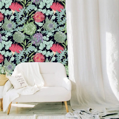 Tapiz Wallpaper Cactus Y Flores Diseño Vinil Decorativo Mate Multicolor