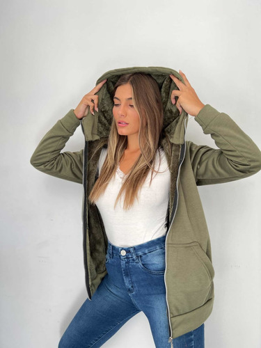 Campera Mujer De Frisa Con Piel En El Interior Buzo Moda 