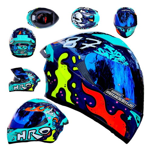 Casco Moto Hro 514 Funner Evo Azul Turquesa + Lentes Dot