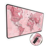 Mouse Pad Gamer Speed Extra Grande 80x40 Mapa Mundi Rosa